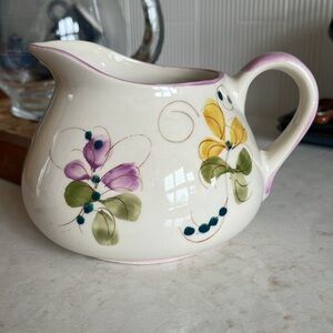 Portuguese Pitcher Hand Painted no chips 6” x 4 1/2” high Beautiful flowers
